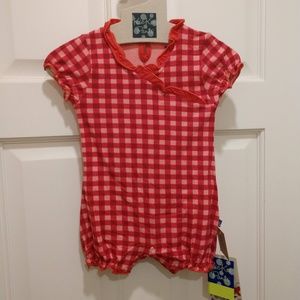 KP Red/Black/Pink plaid Romper (6-12M)